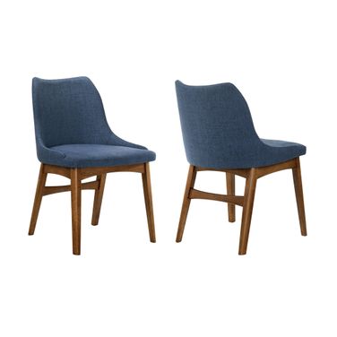Azalea Blue Fabric and Walnut Wood Dining Side Chair Set of 2