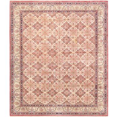 Azerbaijan Collection Hand-Knotted Lamb's Wool Area Rug-12' 4" x 14'10" In Beige and Ivory