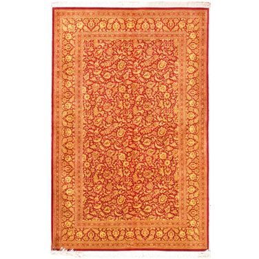 Azerbaijan Collection Hand-Knotted Pure Silk Area Rug- 4' 3" x 6' 8" In Red