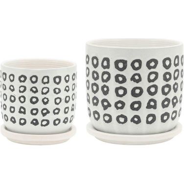 Aztec Planter With Saucer Set of 2 In Black