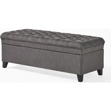 Azure Upholstered Storage Bench with Button Tufted In Grey