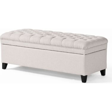 Azure Upholstered Storage Bench with Button Tufted In Light Grey