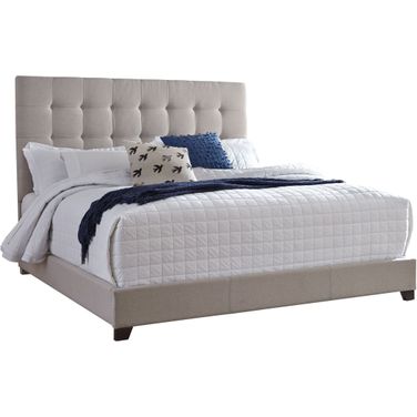 Contemporary Beige Queen Upholstered Panel Bed With Chime 10" Hybrid Plush Bed In A Box Mattress