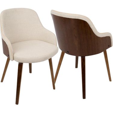 Bacci Mid-Century Modern Dining/ Accent Chair In Walnut Wood And Cream Fabric