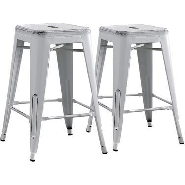 Backless 24 Inch Bar Stools Set of 2 In Distressed White