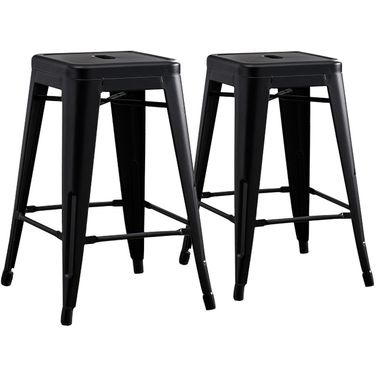 Backless 24 Inch Bar Stools Set of 2 In Matte Black