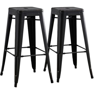 Backless 30 Inch Bar Stools Set of 2 In Distressed Black