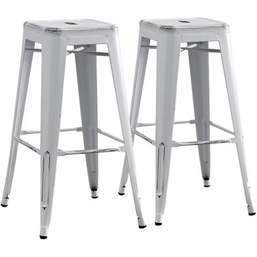 Backless 30 Inch Bar Stools Set of 2 In Distressed White