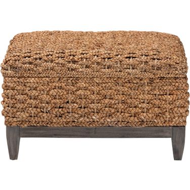 Bailey Handwoven Seagrass Square Storage Ottoman with Lift-Top Lid In Natural Brown and Espresso Brown