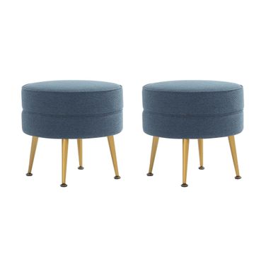 Bailey Ottoman Set of 2 In Blue with Gold Feet