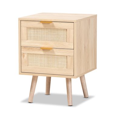 Baird Wood and Rattan 2 Drawer End Table In Oak Brown