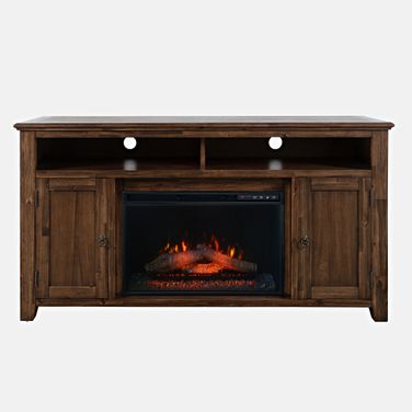 Bakersfield 60 Inch Storage Console TV Stand with Electric Fireplace In Distressed Brown