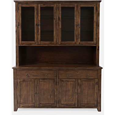 Bakersfield Hutch with Led Lights and 4 Door Server In Brown