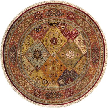 Baku Collection Hand-Knotted Lamb's Wool Area Rug- 6' x 6' In Multi and Red