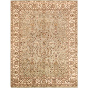 Baku Collection Hand-Knotted Lamb's Wool Area Rug- 8' 10" x 11' 11" In Ivory and Green