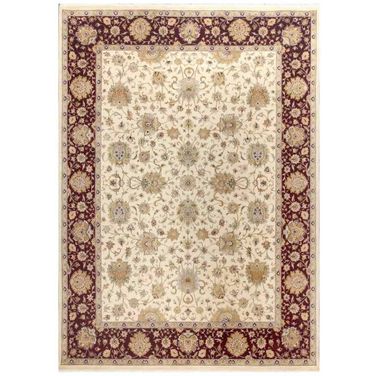 Baku Collection Hand-Knotted Lamb's Wool Area Rug- 9' 1" x 12' 8" In Ivory and Red