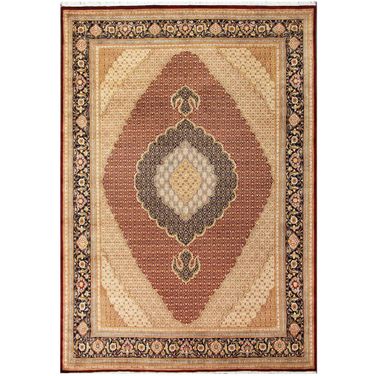 Baku Collection Hand-Knotted Lamb's Wool Area Rug- 9'11" x 14' 3" In Red and Navy