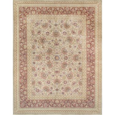 Baku Collection Hand-Knotted Lamb's Wool Area Rug- 9' x 11' 9" In Ivory and Red