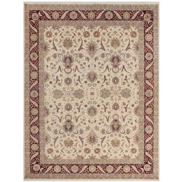 Baku Collection Hand-Knotted Lambs Wool Area Rug - 9' 1" x 12' 2" In Ivory and Red