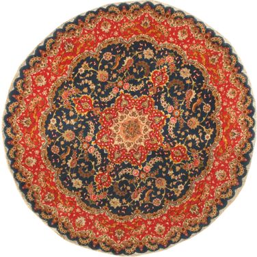 Baku Colletion Hand-Knotted Silk and Wool Area Rug- 5' x 5' In Blue and Rust