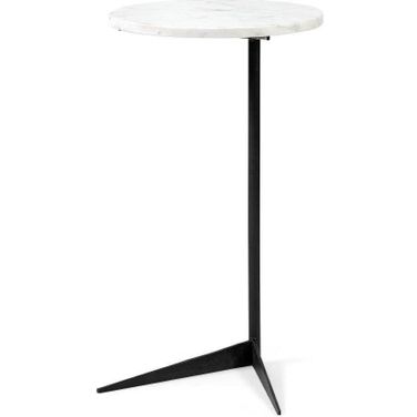 Ballatine II White Marble Round Top With Black Metal Base Accent Table
