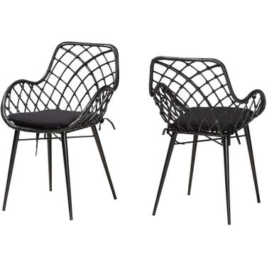 Ballerina Rattan and Metal Dining Chair Set of 2 In Black