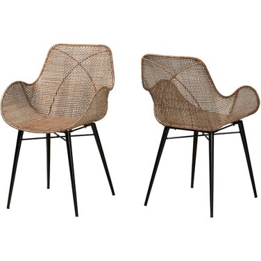 Ballerina Rattan and Metal Dining Chair Set of 2 In Grey and Black