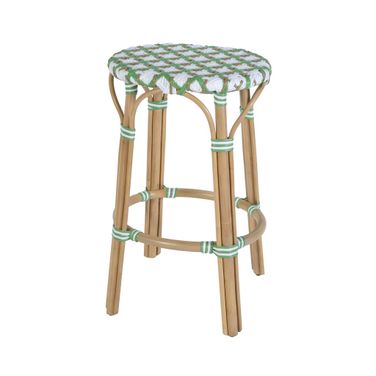 Ballito 30" Oval Rattan Bar Stool In White and Green