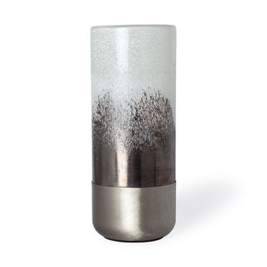 Baltic I Tall Metal Bottom Glass Vase In Silver