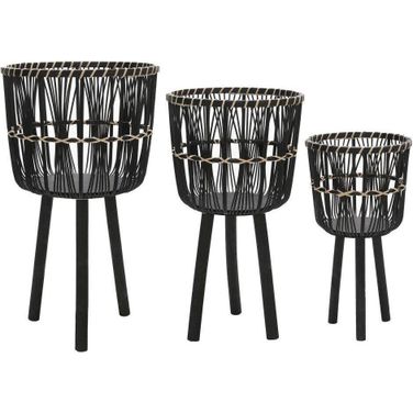 Bamboo Planters Set of 3 In Black