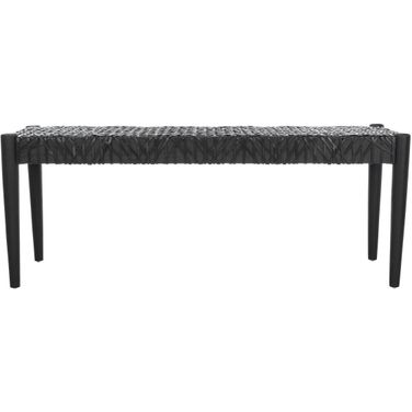 Bandelier Leather Weave Bench In Black