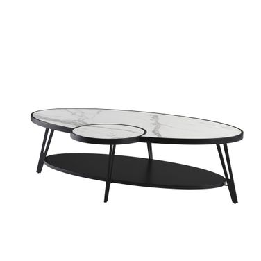 Banks 53 Inch Oval Coffee Table with Sintered Stone Top In White