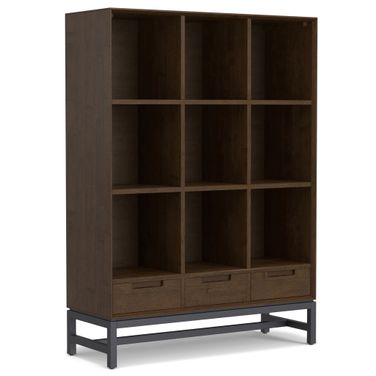 Banting Solid Hardwood 9 Cube Bookcase with Drawers In Walnut Brown
