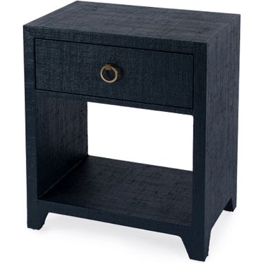 Bar Harbor Raffia 1 Drawer Nightstand In Navy Blue