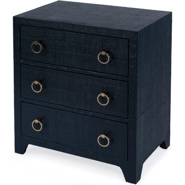 Bar Harbor Raffia 3 Drawer Nightstand In Navy Blue
