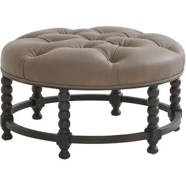 Barclay Butera Upholstery Hanover Leather Tufted Top Ottoman