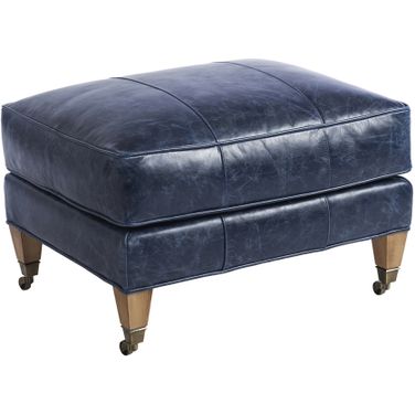 Barclay Butera Upholstery Sydney Leather Ottoman With Brass Caster