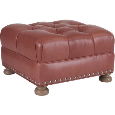 Barclay Butera Upholstery Winslow Leather Ottoman In Red