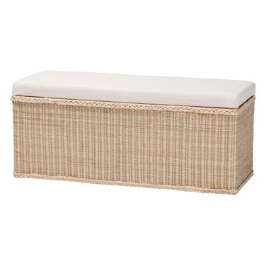 Barid Braided Rattan Rectangle Storage Bench with Cushioned Lift-Top Lid In Natural