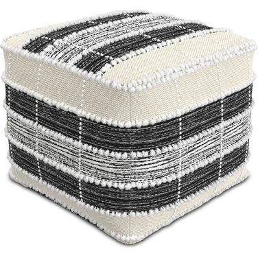 Barley Polystyrene Filling Square Pouf In White/Beige/Black