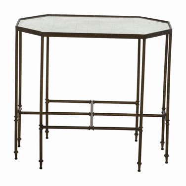 Barnes Side Table In Matte Gold and Eglomise Mirror