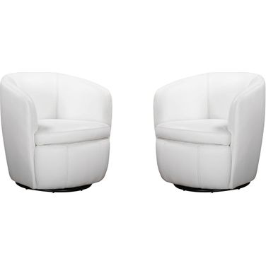 Barolo Italian Leather Swivel Club Chair Set of 2 In Snow