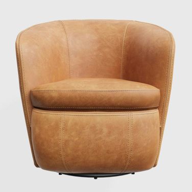 Barolo Leather Swivel Club Chair In Vintage Caramel