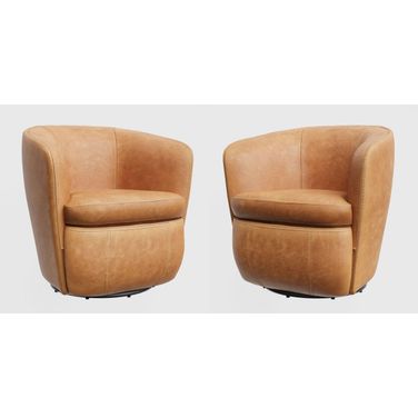 Barolo Leather Swivel Club Chair Set of 2 In Vintage Caramel