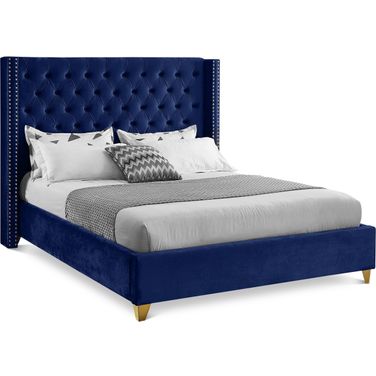 Barolo Velvet Full Bed In Navy