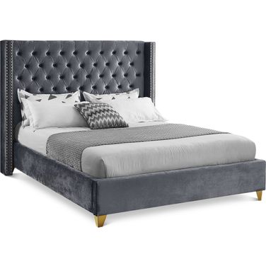 Barolo Velvet King Bed In Grey