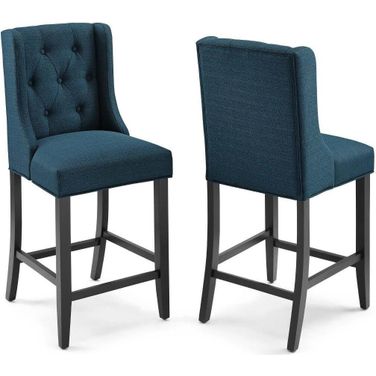 Baronet Counter Bar Stool Upholstered Fabric Set of 2 In Azure