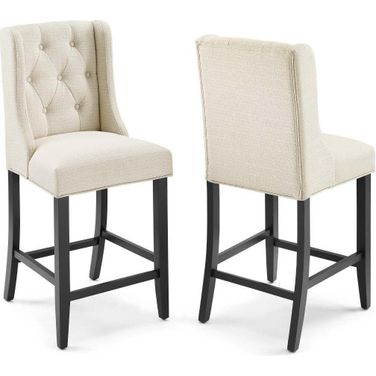 Baronet Counter Bar Stool Upholstered Fabric Set of 2 In Beige