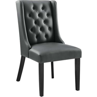 Baronet Gray Button Tufted Vegan Leather Dining Chair