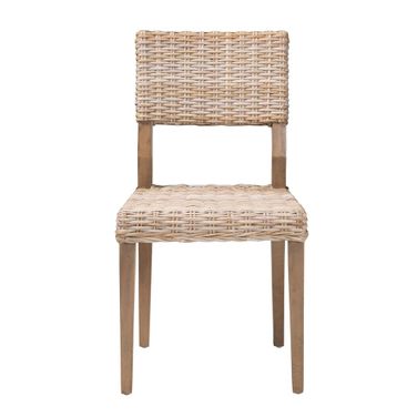 Barossa Rattan and Mahogany Wood Dining Chair In Kubu Grey and Rustic Taupe